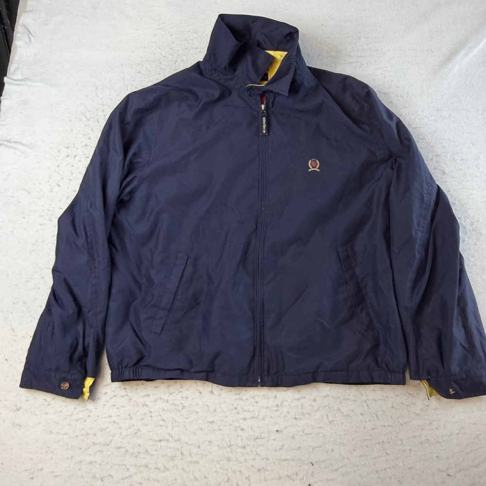 Tommy Hilfiger Windbreaker Jacket Mens XL Navy Blue Colorblock Full Zip Vintage